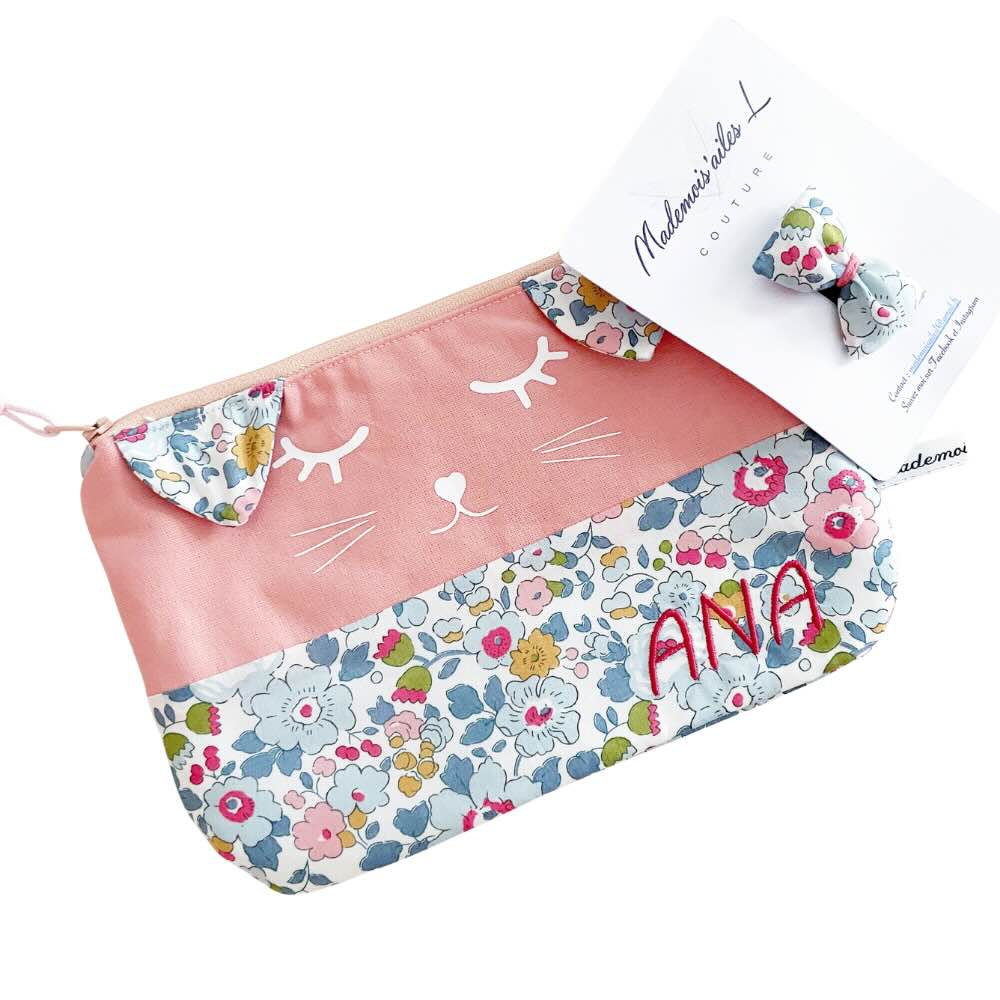 Trousse d'école liberty chat porcelaine