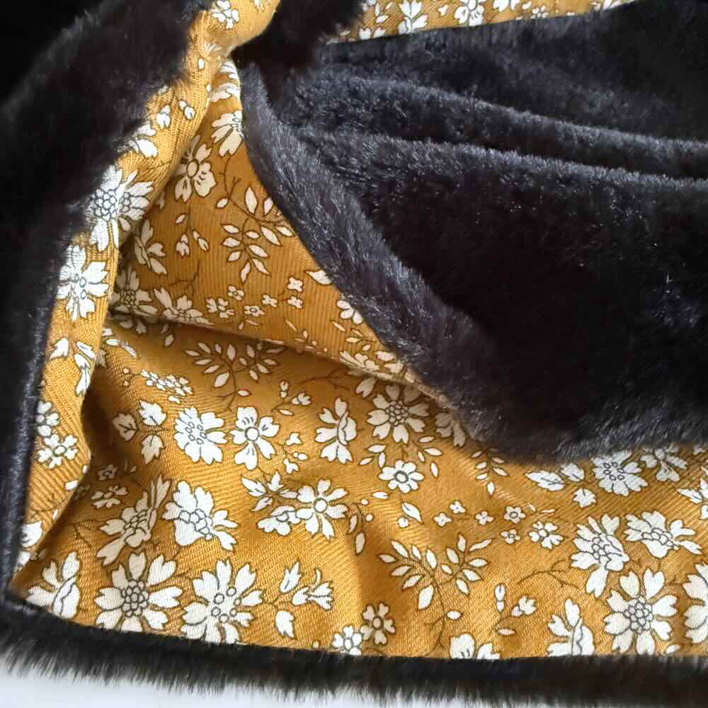 Foulard femme liberty réversible et fourrure noire douce