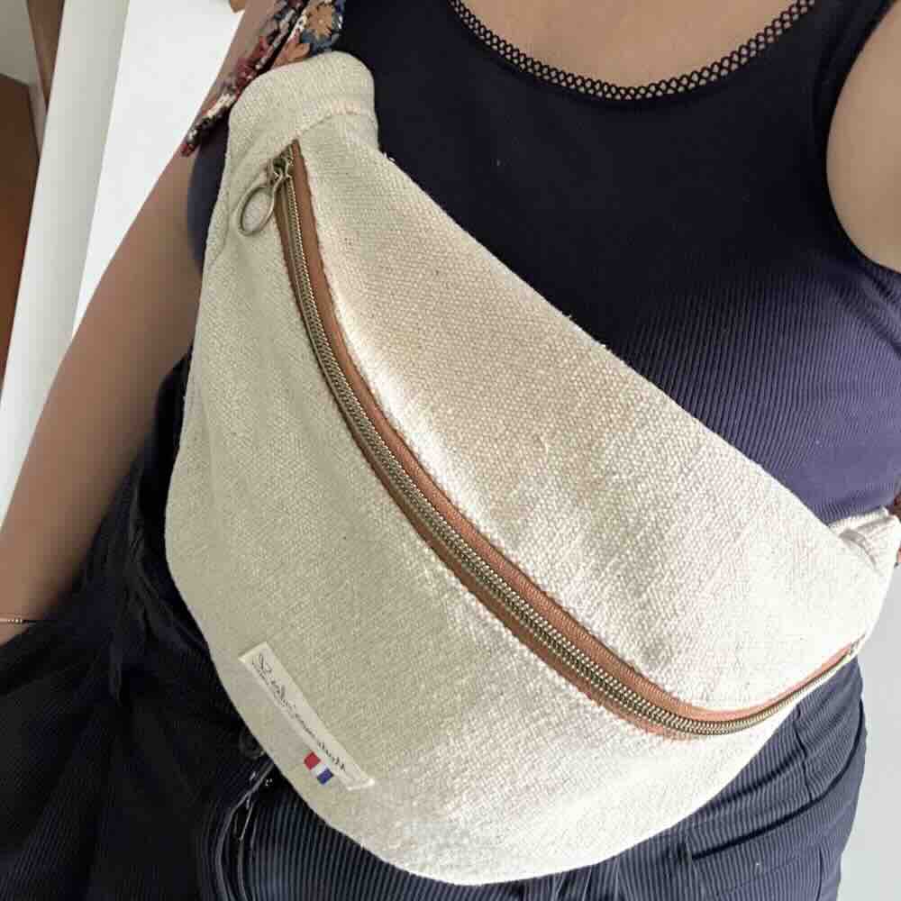 Sac banane toile de coton et tissu liberty